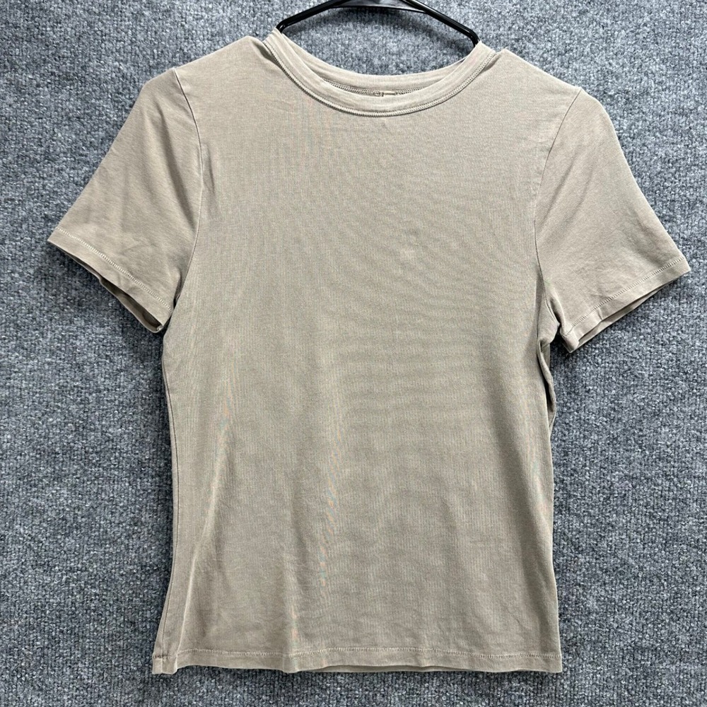 SKIMS Cotton Jersey T-Shirt Bone Tan Short Sleeve Crew Neck Top Size L USA Made